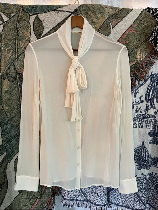 Saint Laurent Tops - Saint Laurent Ivory Tie-Neck Sheer Blouse
